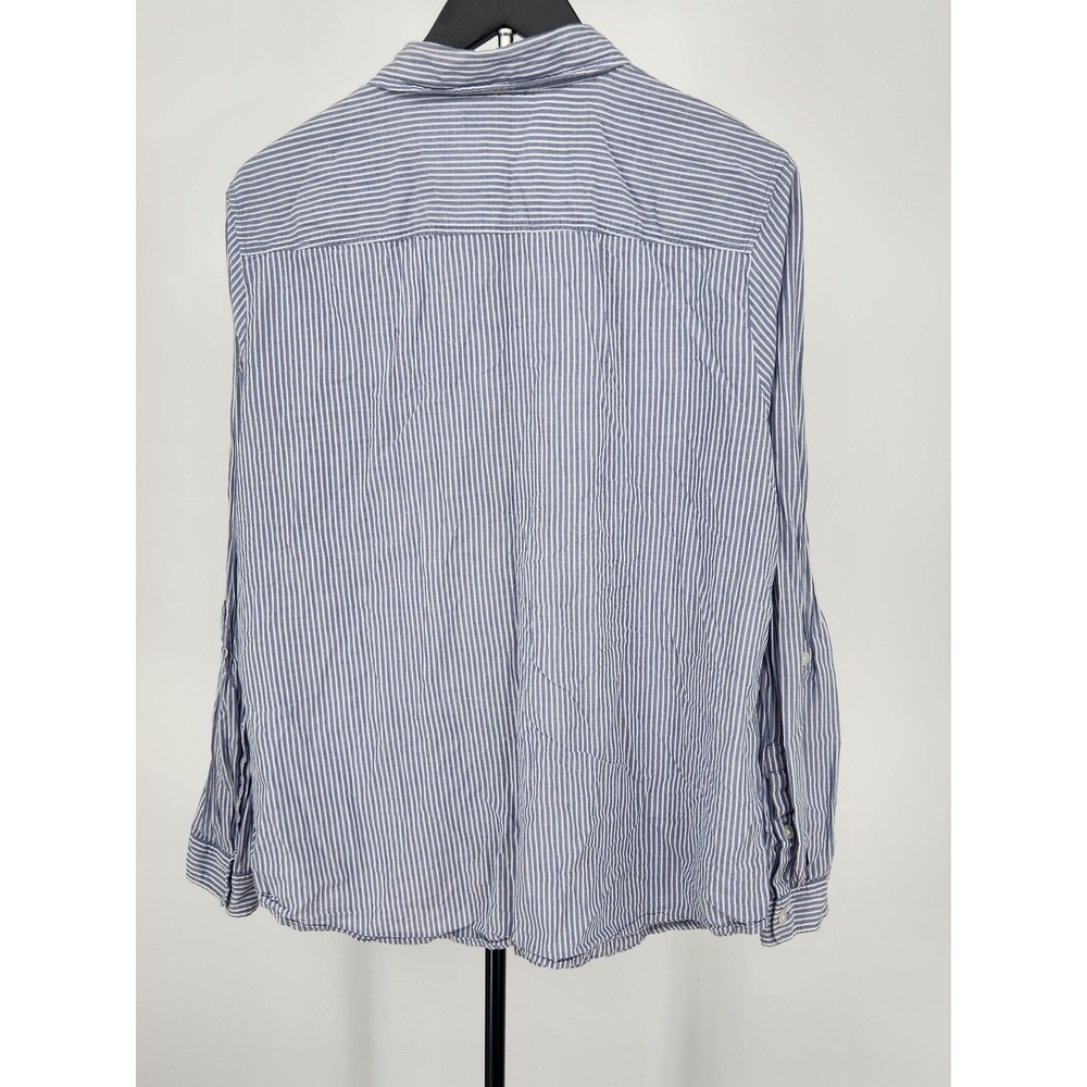 Kim Rogers Womens XL Blue White Striped Cotton Button Down With Roll Tab Sleeve - Picture 4 of 8